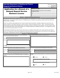 Document preview: Application for a Branch of a Delayed Deposit Service Business License - Nebraska