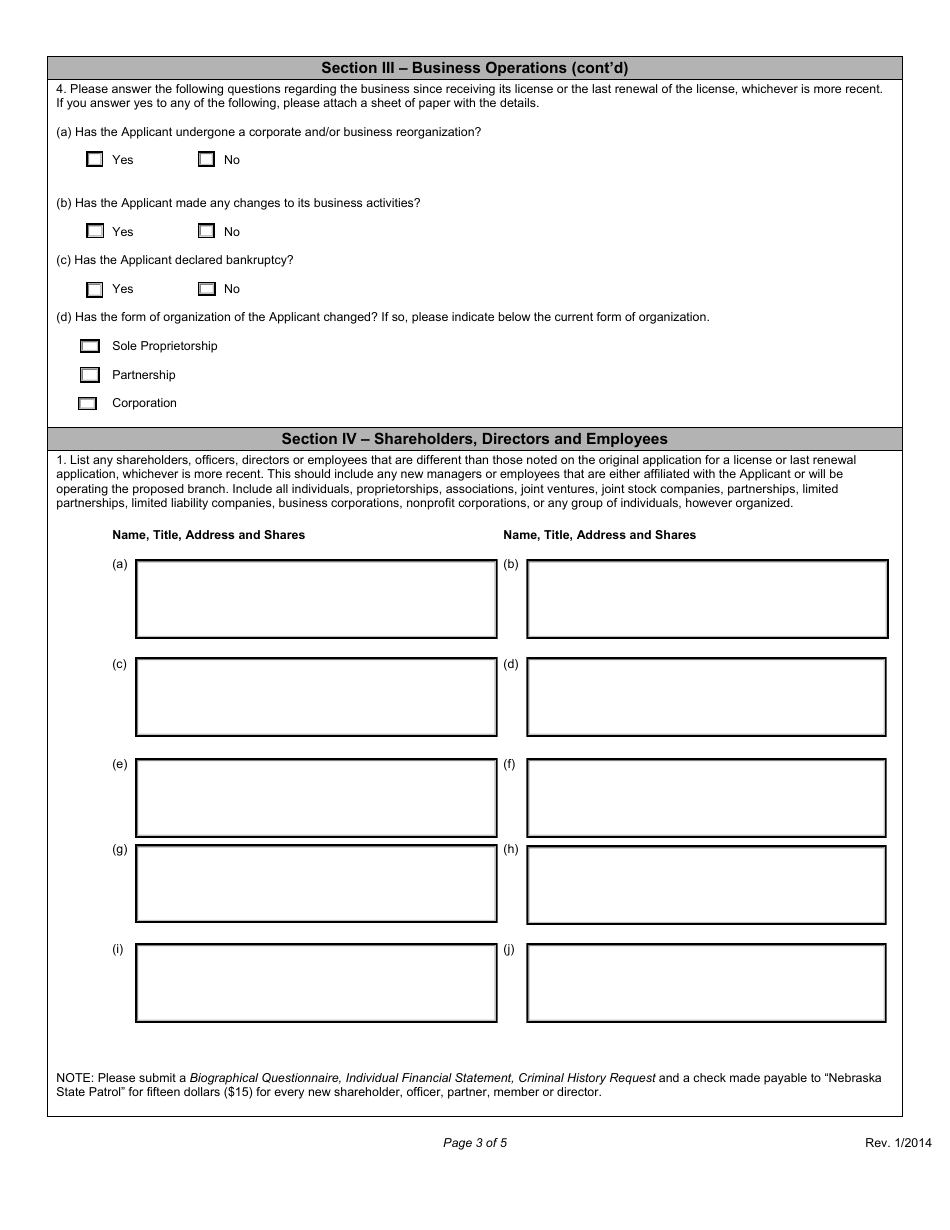 Application for a Branch of a Delayed Deposit Service Business License - Nebraska, Page 3