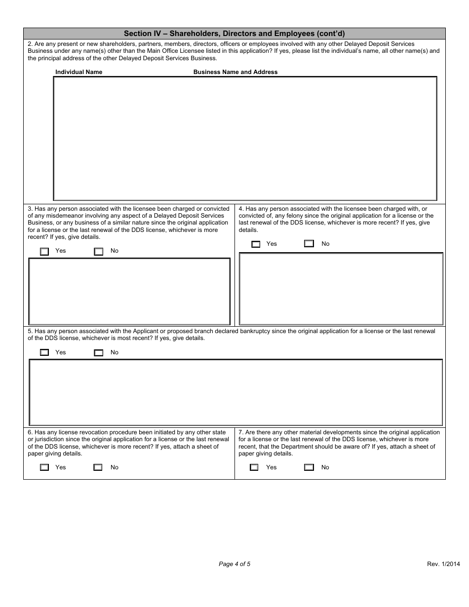 Application for a Branch of a Delayed Deposit Service Business License - Nebraska, Page 4