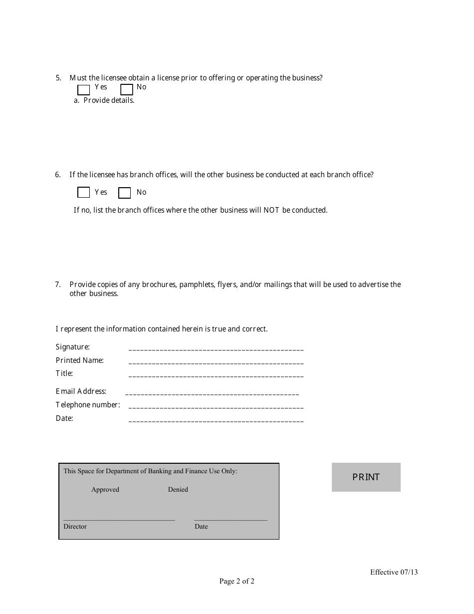 Delayed Deposit Services Business - Notice of Intent to Conduct Other Business - Nebraska, Page 2
