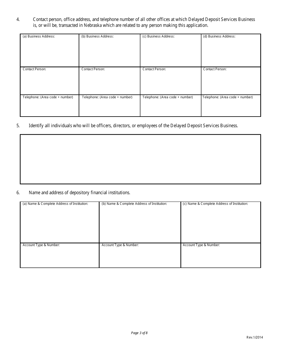 Delayed Deposit Services Business License Application Form - Nebraska, Page 3
