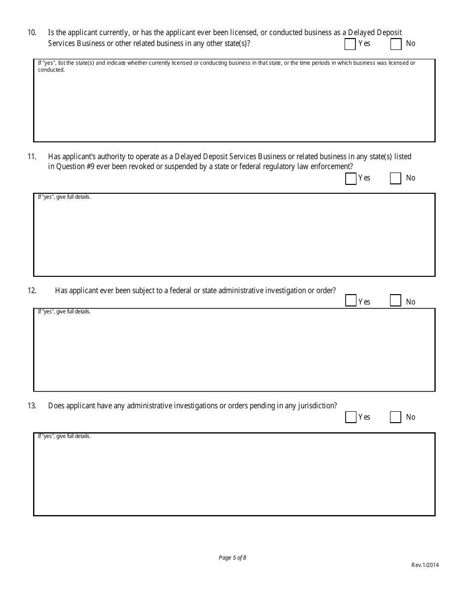 Delayed Deposit Services Business License Application Form - Nebraska, Page 5