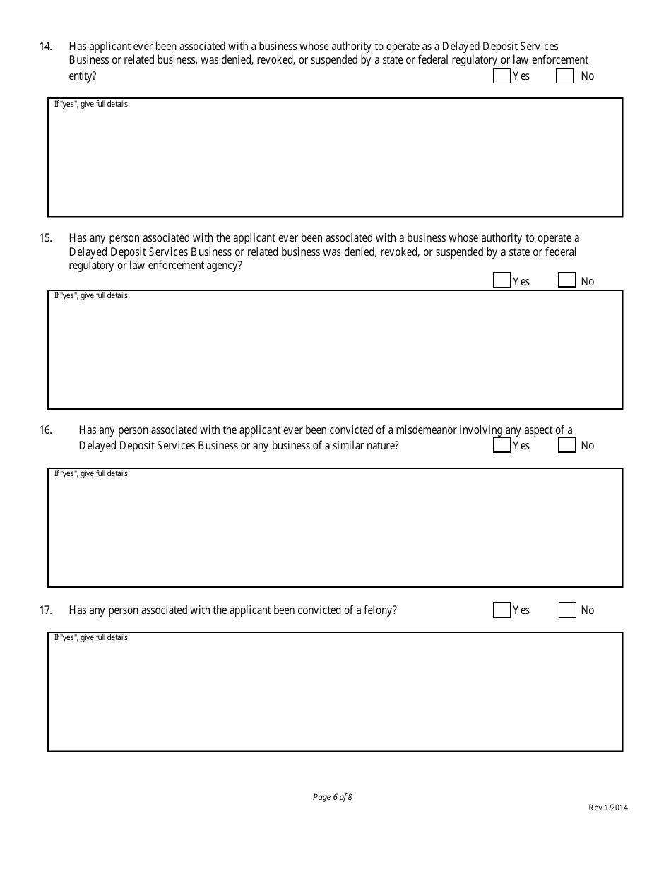 Delayed Deposit Services Business License Application Form - Nebraska, Page 6