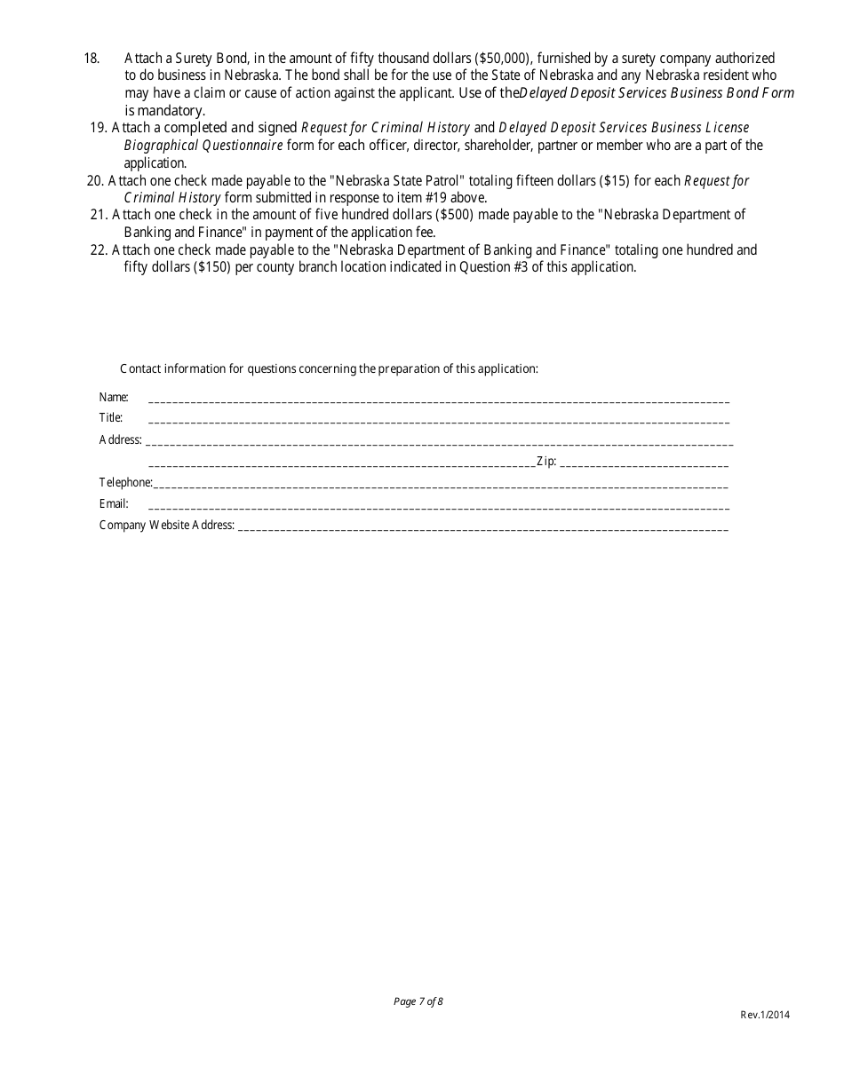 Delayed Deposit Services Business License Application Form - Nebraska, Page 7
