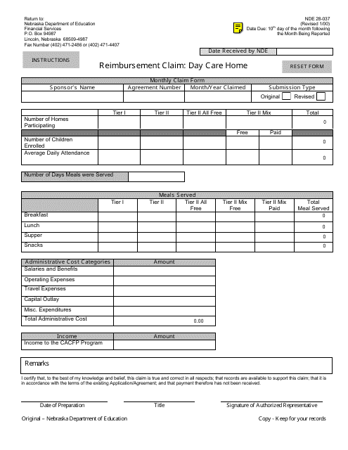 NDE Form 28-037  Printable Pdf