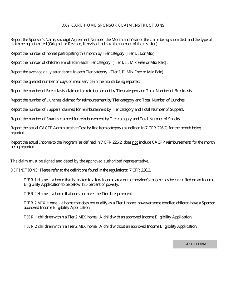 NDE Form 28-037 Reimbursement Claim: Day Care Home - Nebraska, Page 2