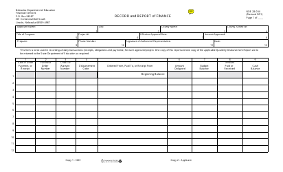 Document preview: NDE Form 28-004 Record and Report of Finance - Nebraska