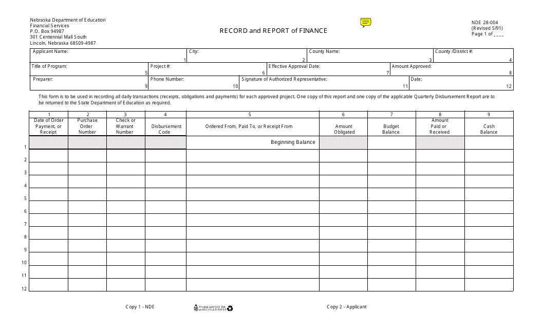 NDE Form 28-004  Printable Pdf