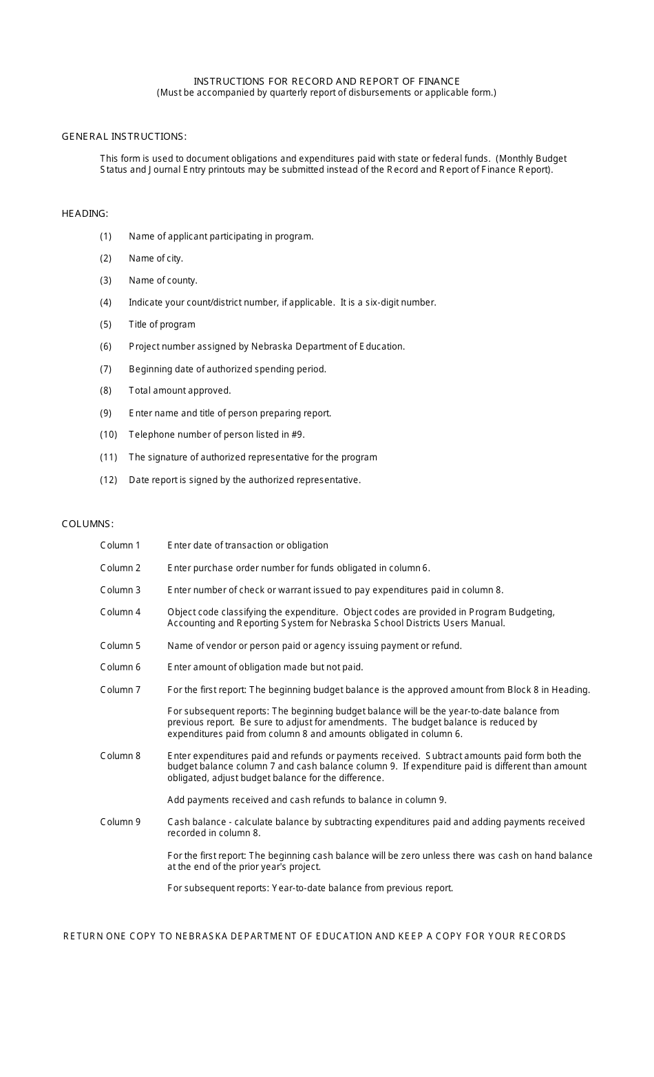 NDE Form 28-004 Record and Report of Finance - Nebraska, Page 3