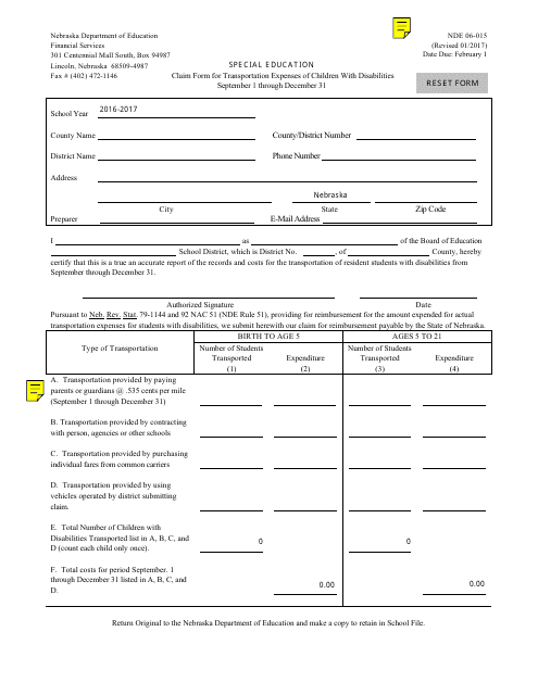NDE Form 06-015  Printable Pdf