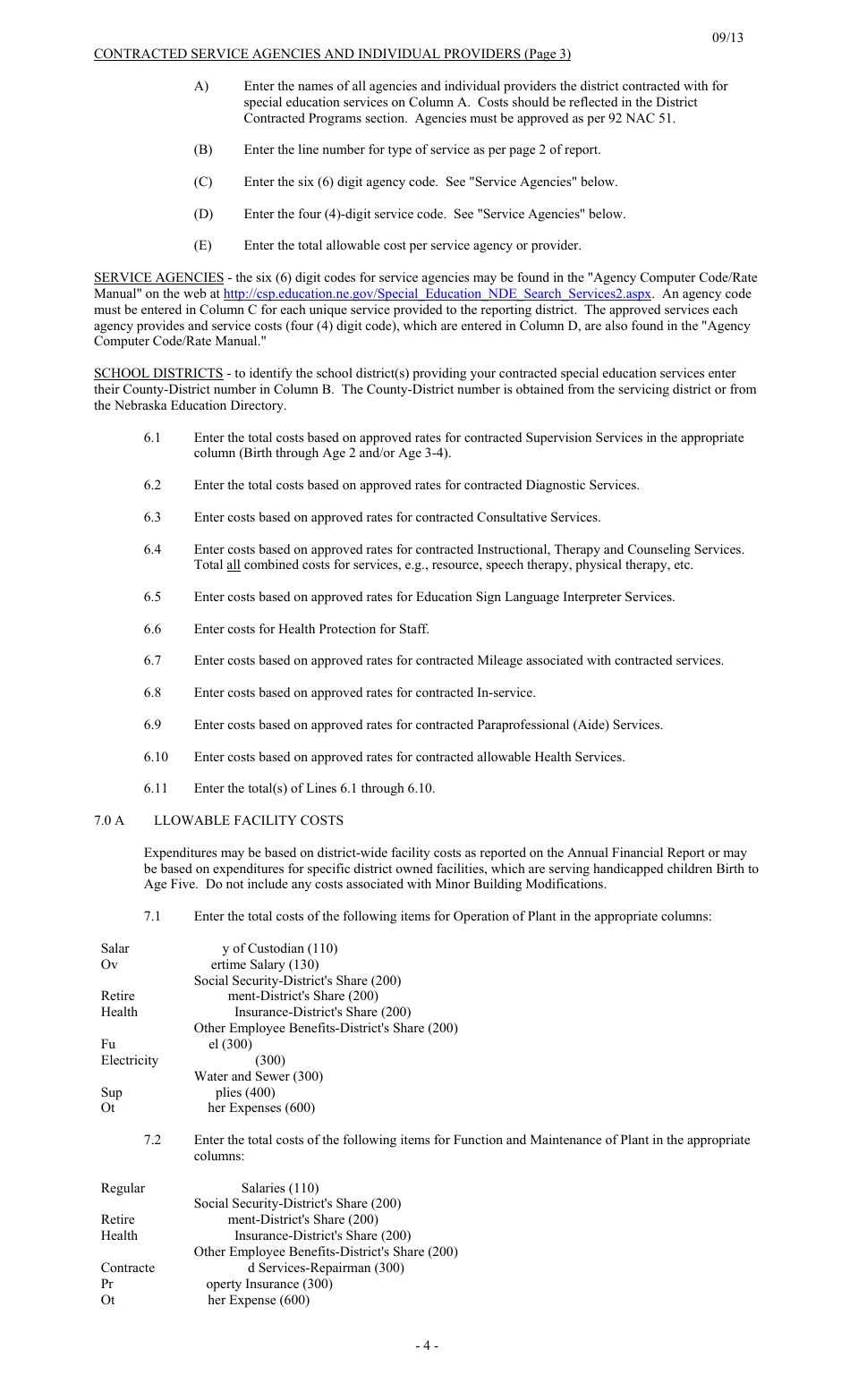 Instructions for NDE Form 06-025 Special Education Final Financial Report for Children With Disabilities Birth to Age Five - Nebraska, Page 4