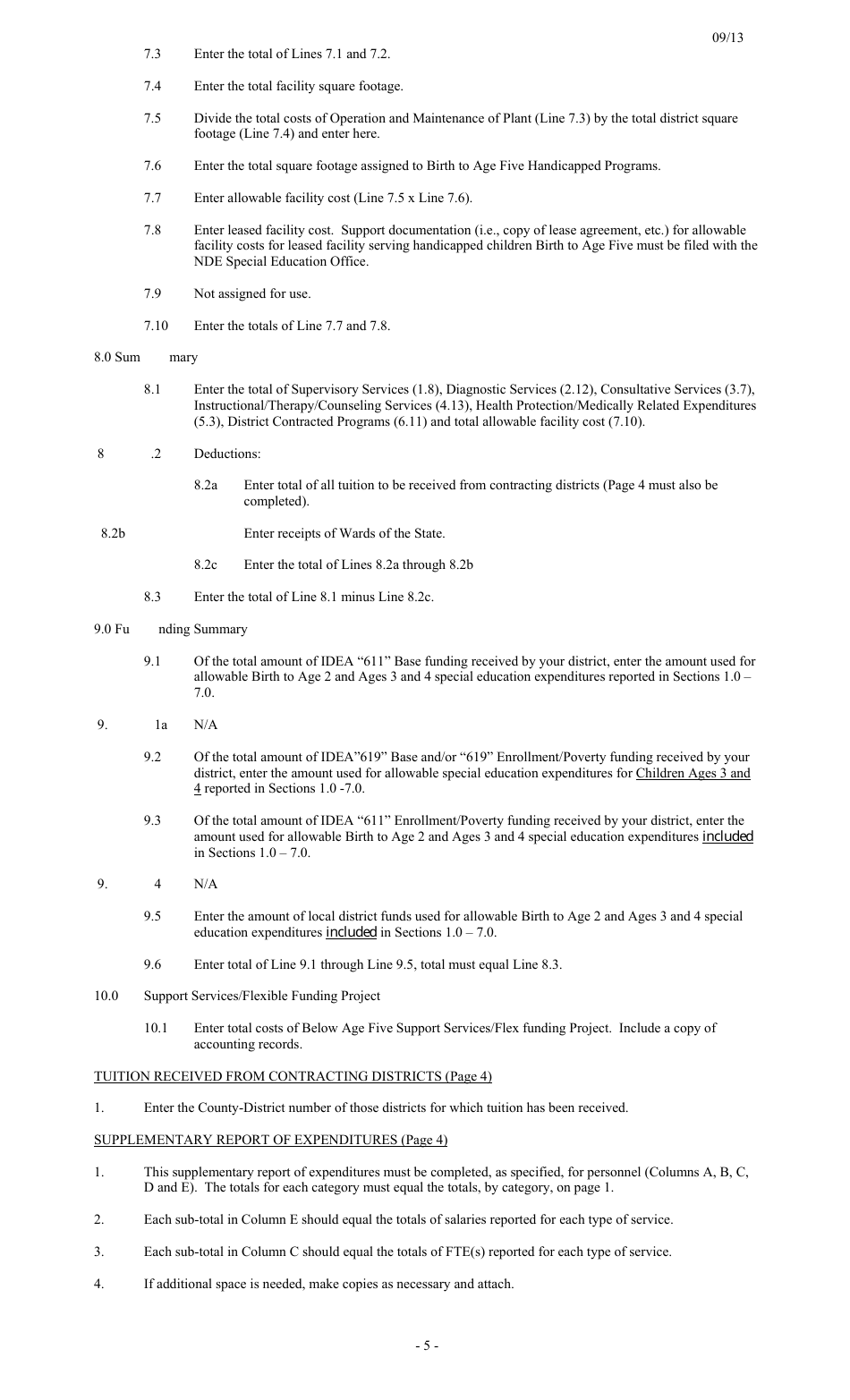 Instructions for NDE Form 06-025 Special Education Final Financial Report for Children With Disabilities Birth to Age Five - Nebraska, Page 5