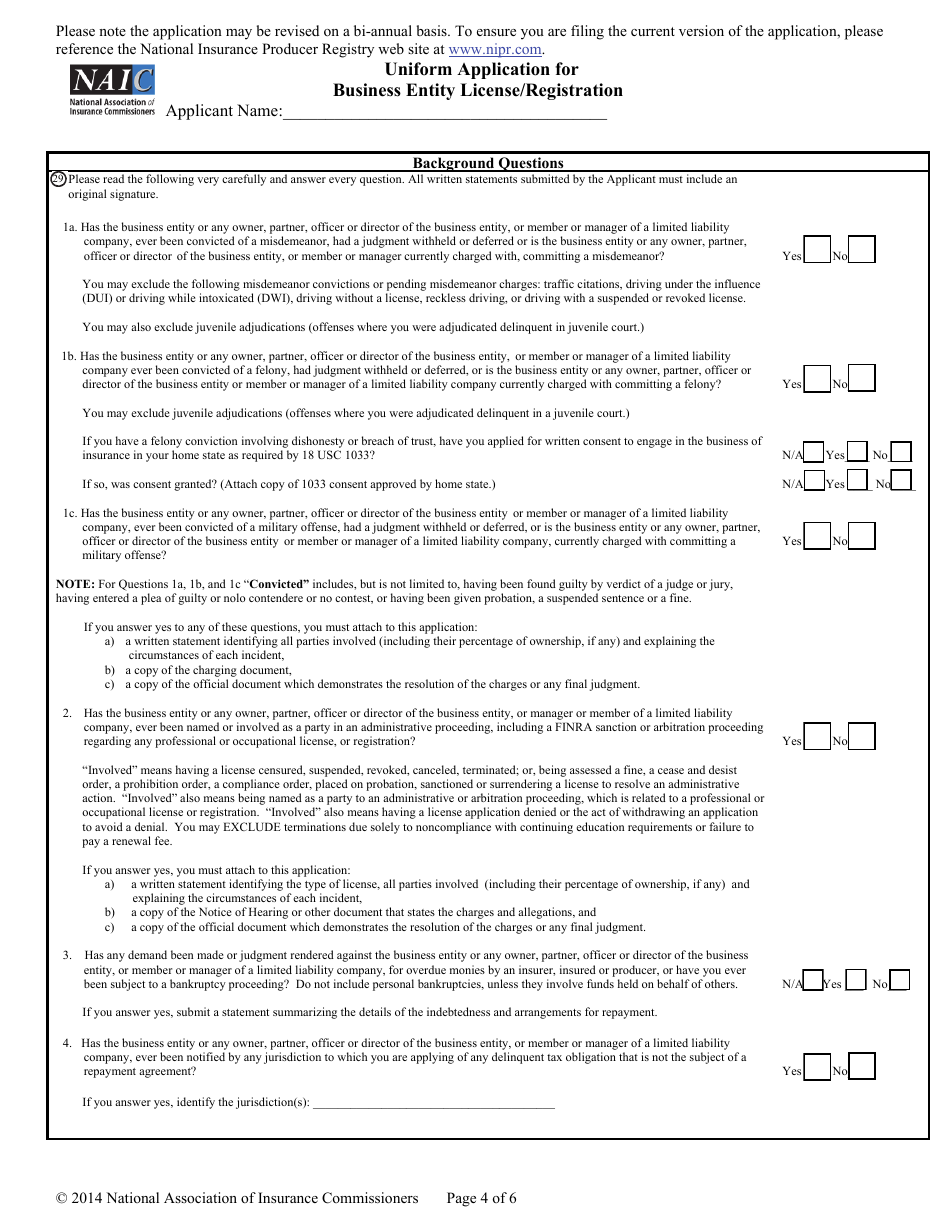 Uniform Application for Business Entity License / Registration - Nebraska, Page 6