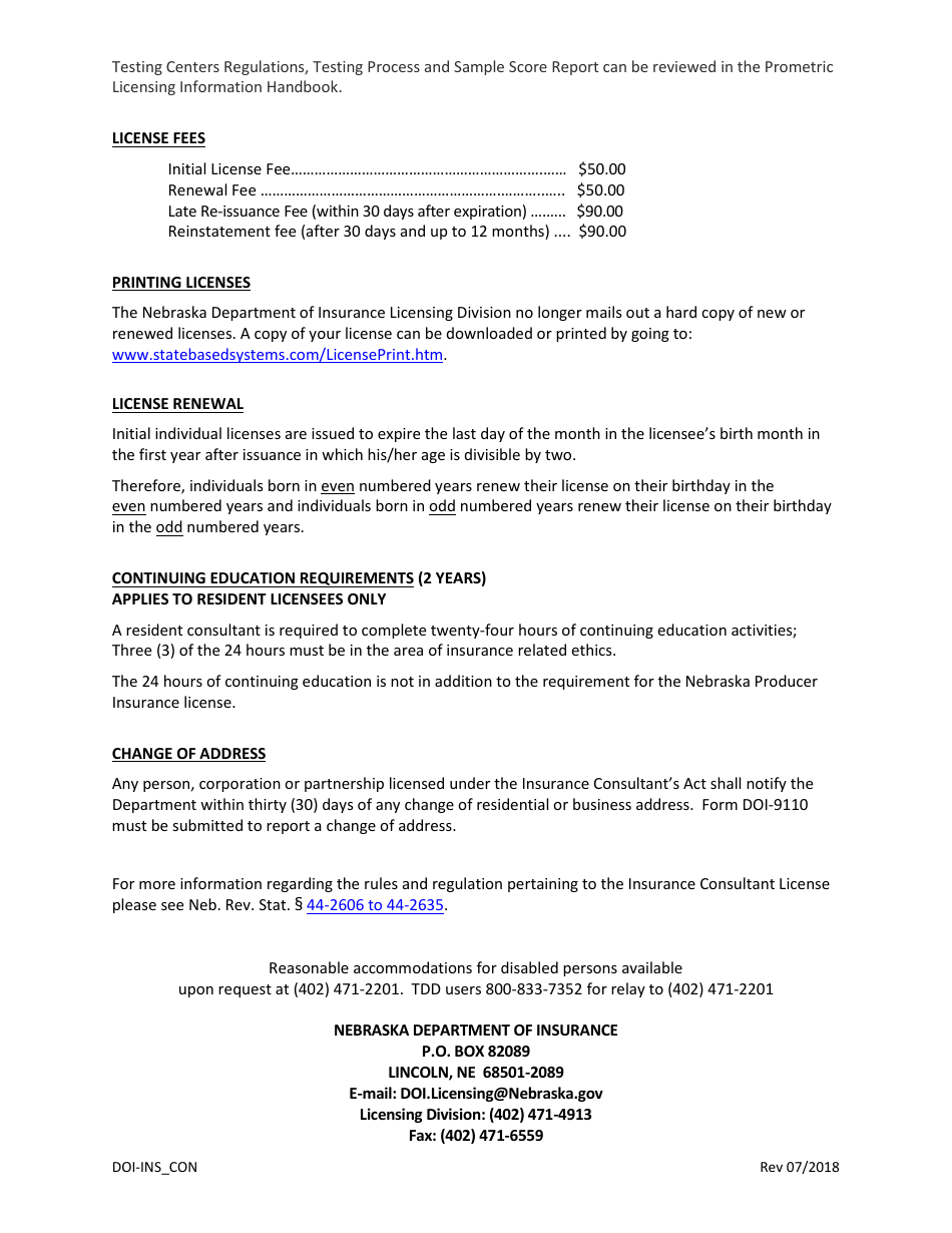 Form DOI-1217 Insurance Consultant License Application - Nebraska, Page 2