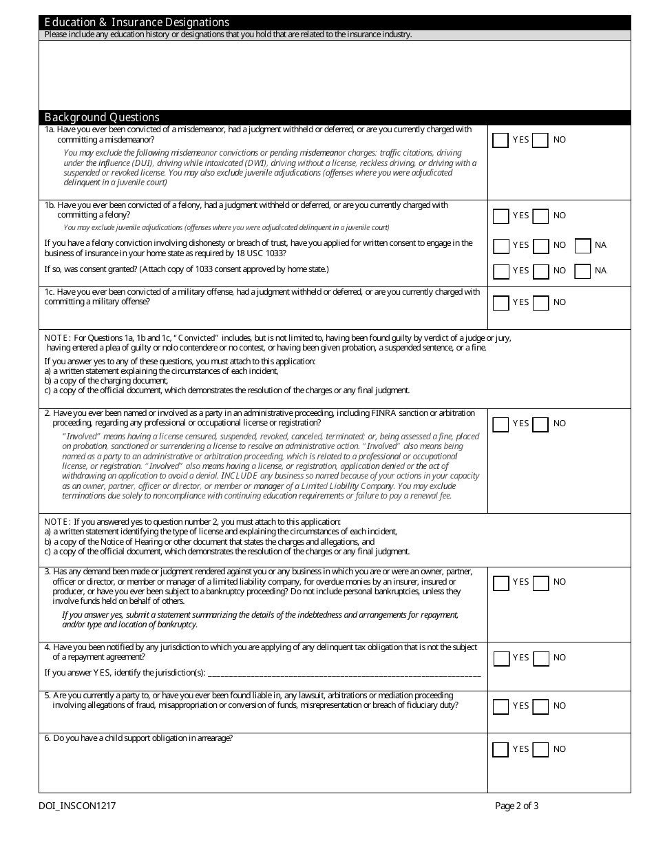 Form DOI-1217 Insurance Consultant License Application - Nebraska, Page 4