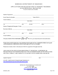 Form DOI-NAV_IND &quot;Application for Registration to Transact Business as an Individual Navigator&quot; - Nebraska