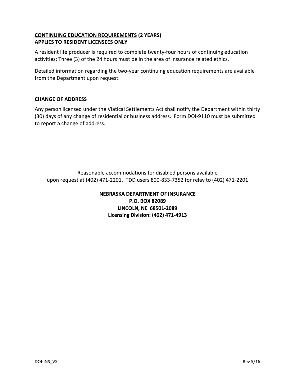 Form VS-DEC Declaration to Nebraska Department of Insurance for Viatical Settlement Broker (For Producers Who Currently Hold an Active Life License) - Nebraska, Page 2