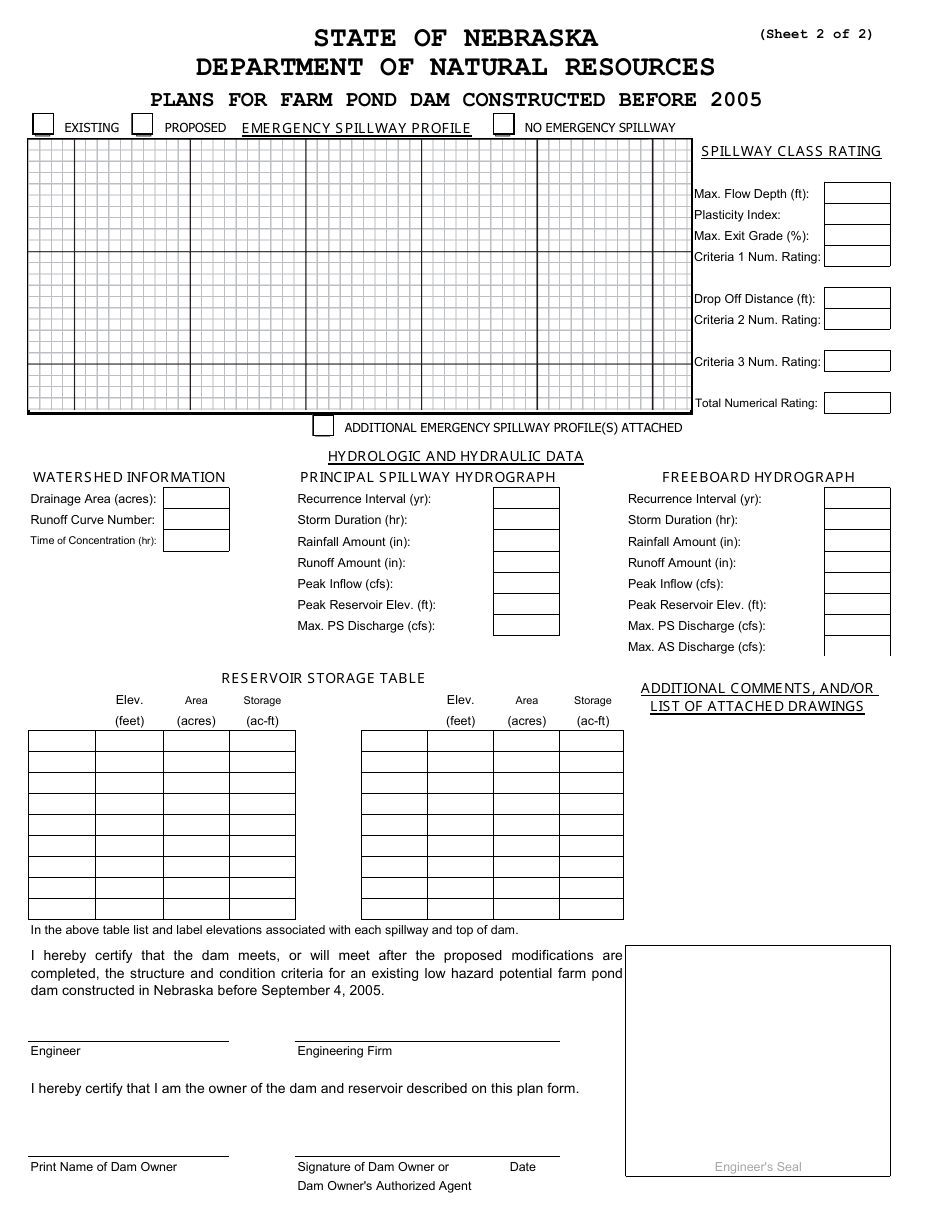Plans for Farm Pond Dam Constructed Before 2005 - Nebraska, Page 2