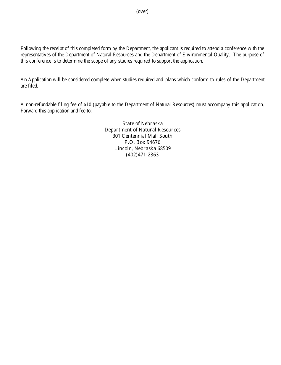 DNR Form 1105 Application for a Permit to Withdraw, Transfer, and Further Use or Reinject Ground Water for Geothermal Resource Development and Production - Nebraska, Page 2