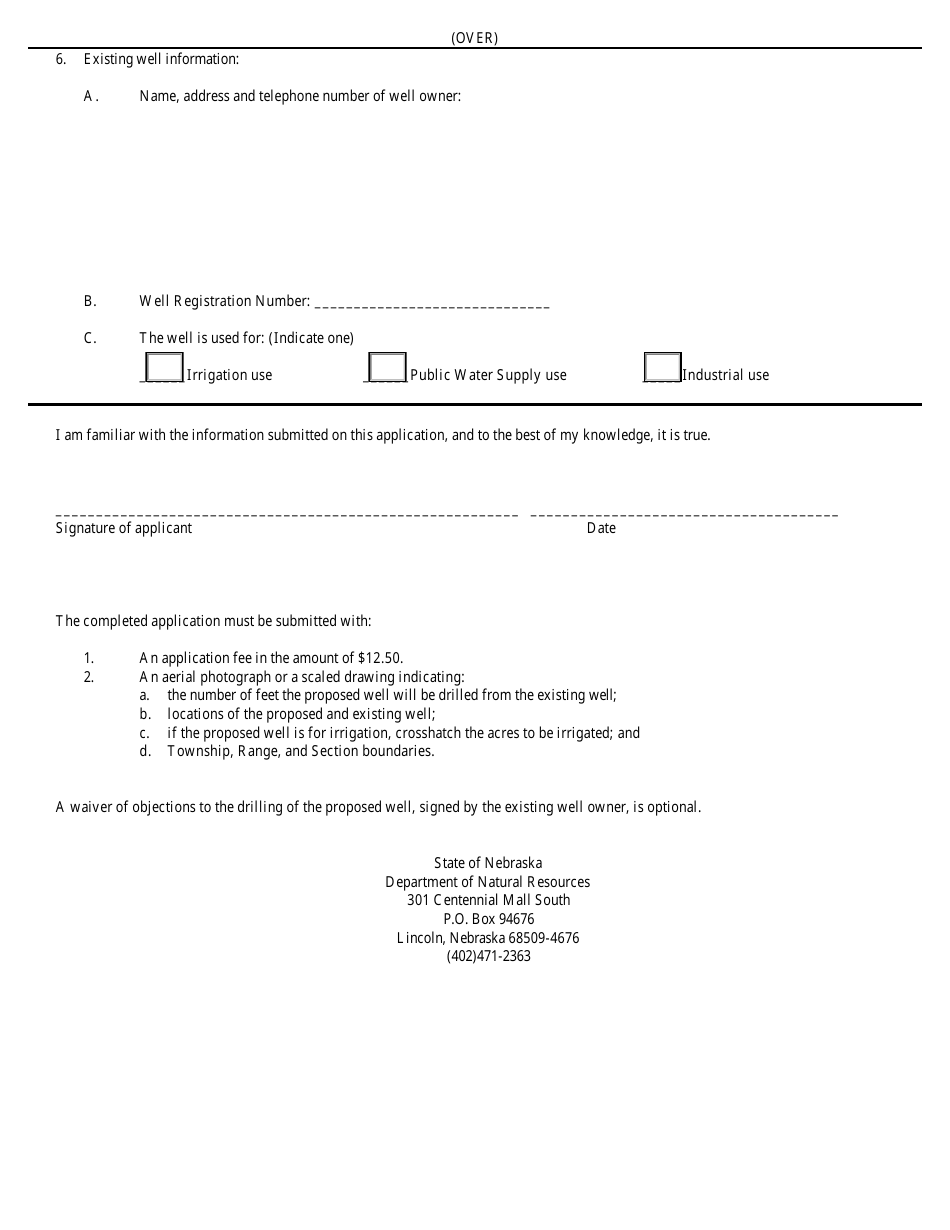 Application for a Special Permit to Drill a Water Well Without Regard to Minimum Statutory Spacing - Nebraska, Page 2