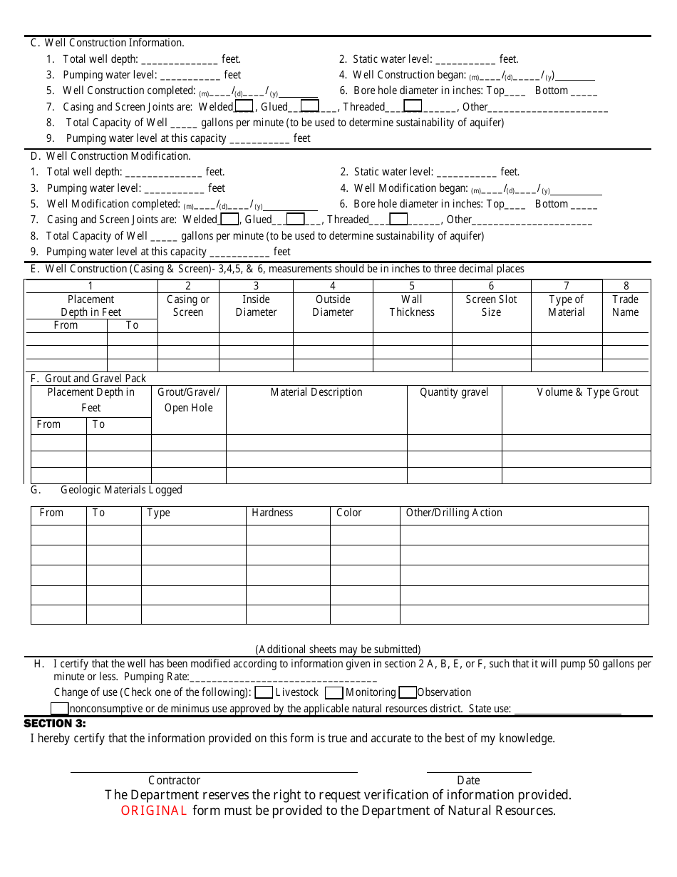 DNR Form 981-3 Water Well Registration Pump Installation and Construction Modification - Nebraska, Page 2