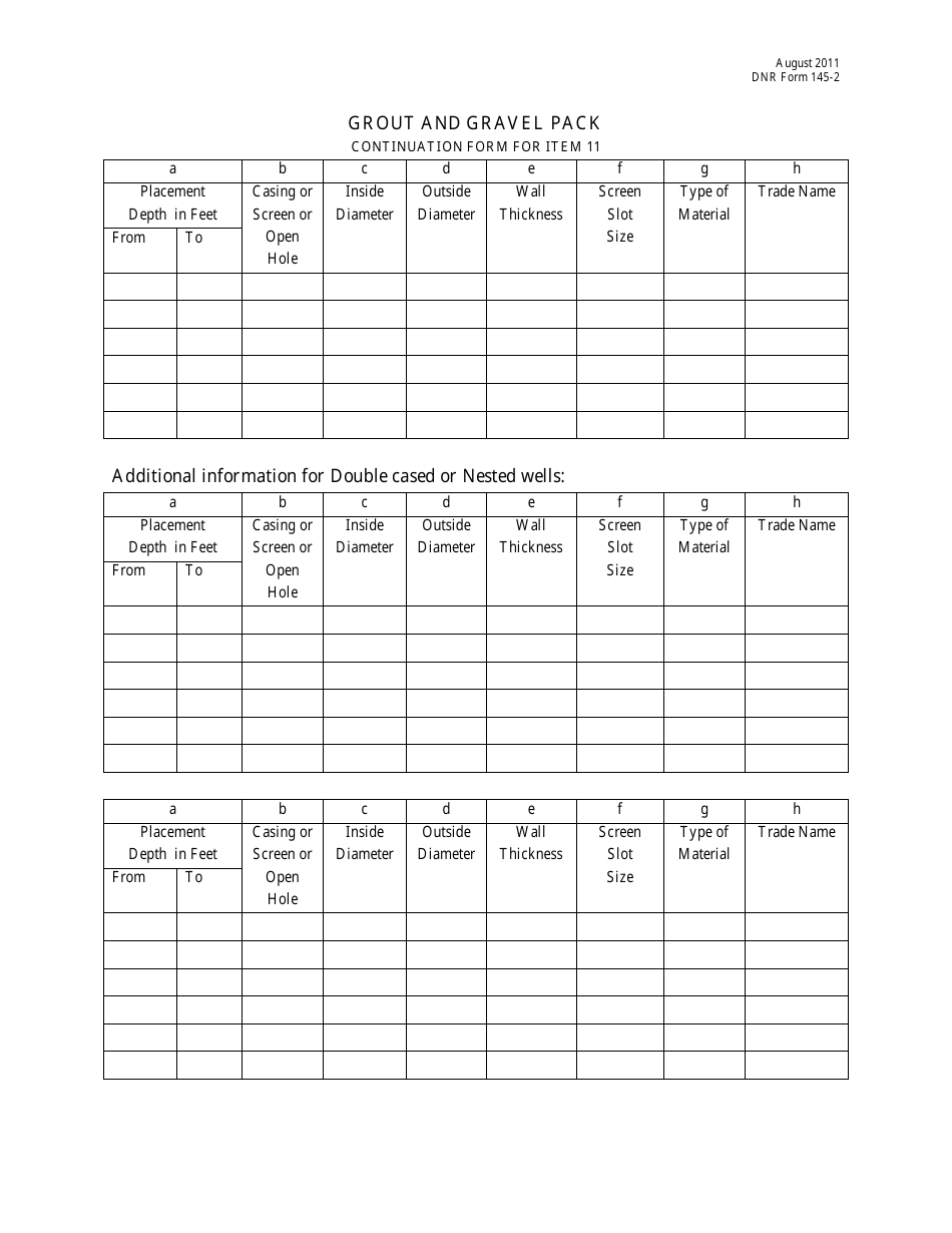DNR Form 145-2 Grout and Gravel Pack - Continuation Form for Item 11 - Nebraska, Page 1