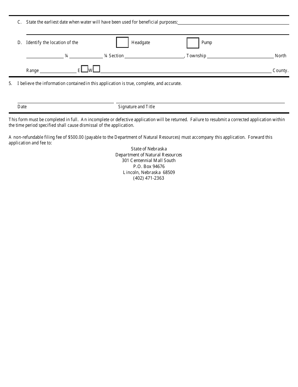 Application for a Permit for Incidental or Intentional Underground Water Storage - Nebraska, Page 2