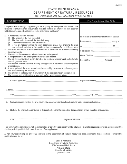 Application for Approval of Authority to Levy Fees - Nebraska Download Pdf