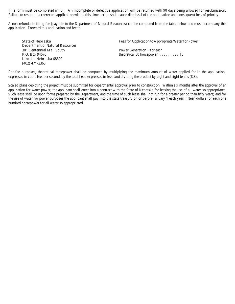 Application for a Permit to Appropriate Water for Power - Nebraska, Page 2