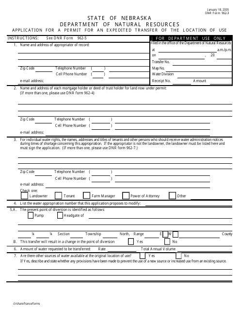 DNR Form 962-3  Printable Pdf