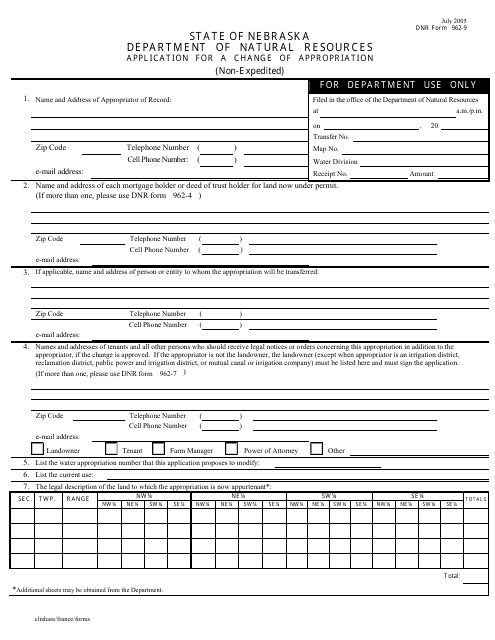 DNR Form 962-9  Printable Pdf