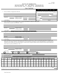 DNR Form 962-9 Application for a Change of Appropriation (Non-expedited) - Nebraska