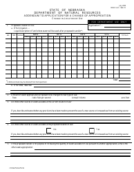 Document preview: DNR Form 962-10 Addendum to Application for a Change of Appropriation - Change in Location of Use - Nebraska