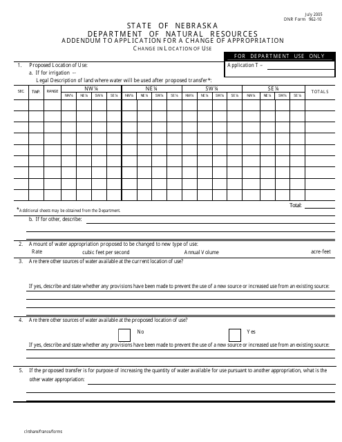 DNR Form 962-10  Printable Pdf