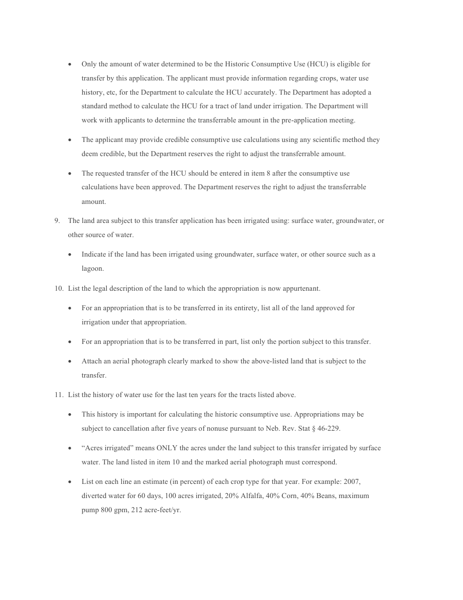 Instructions for DNR Form SW-100 Private Transfer to Augmentation - Nebraska, Page 3