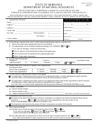 Document preview: DNR Form SW-200 Application for a Temporary Change of Location of Use and Purpose of Appropriation to Augment the Flow in a Specific Stream Reach - Nebraska