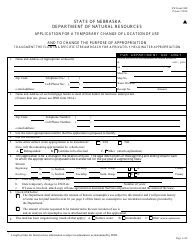 Document preview: NeDNR SW Form 100 Application for a Temporary Change of Location of Use and to Change the Purpose of Appropriation to Augment the Flow in a Specific Stream Reach for a Privately Held Water Appropriation - Nebraska