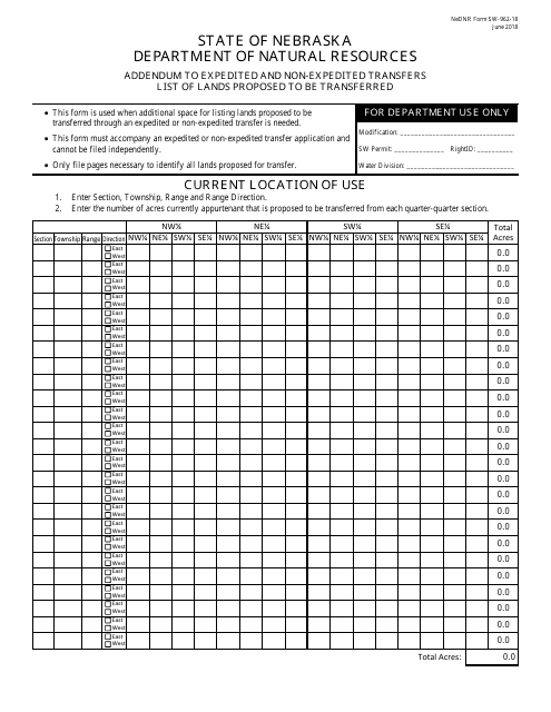 DNR Form SW-962-18  Printable Pdf