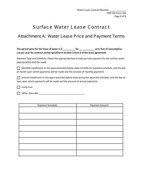 NeDNR SW Form 310 Surface Water Lease Contract - Attachment a: Water Lease Price and Payment Terms - Nebraska