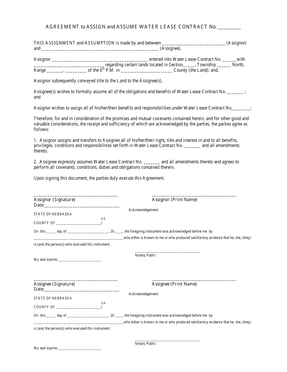 Agreement to Assign and Assume Water Lease Contract - Nebraska, Page 1