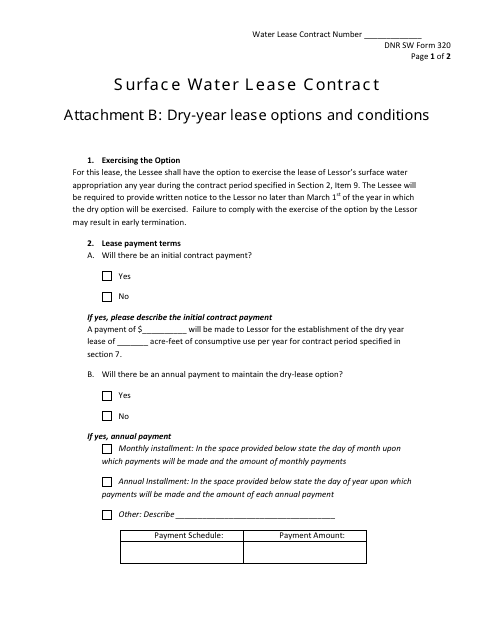 DNR Form 320 Surface Water Lease Contract - Attachment B: Dry-Year Lease Options and Conditions - Nebraska