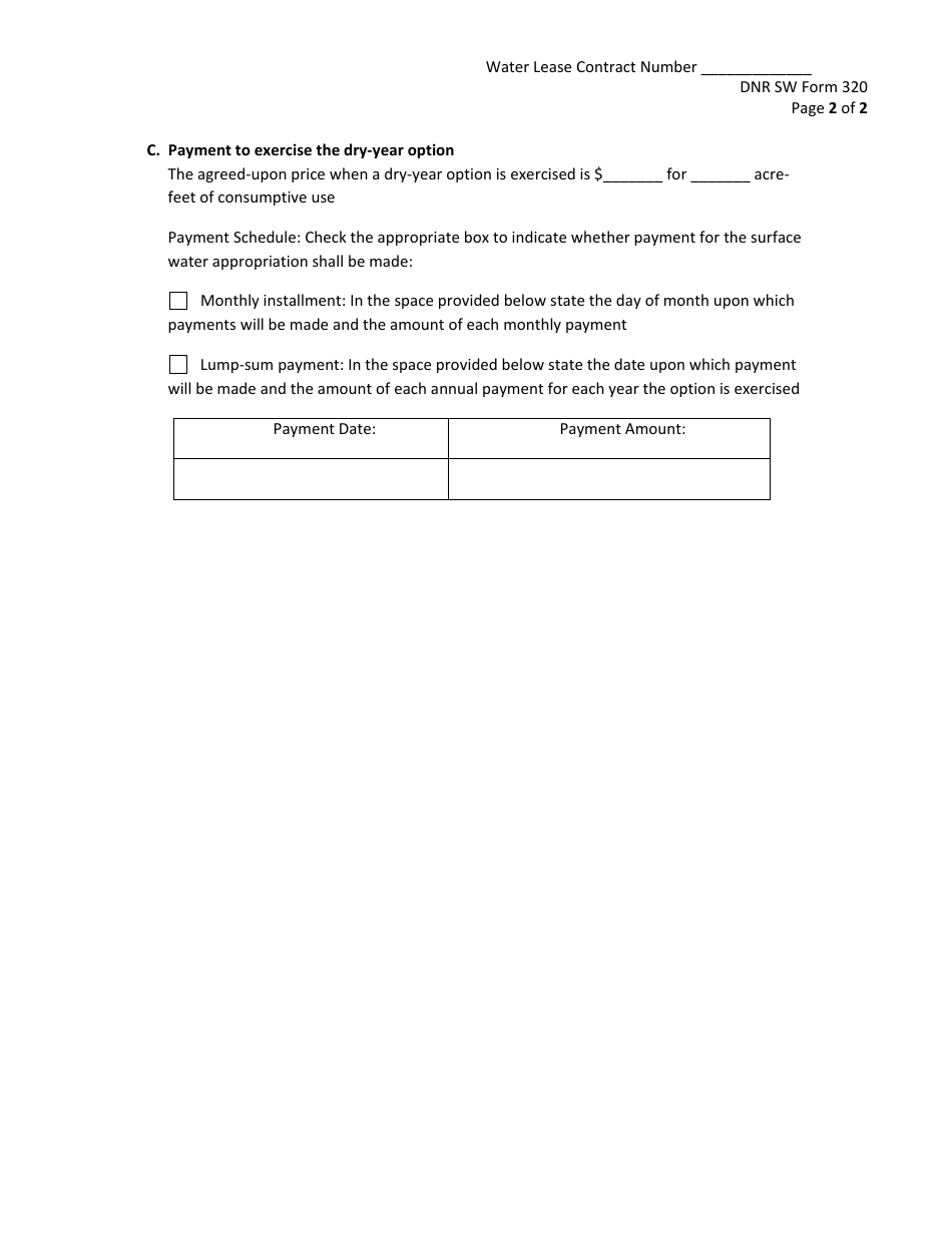 DNR Form 320 Surface Water Lease Contract - Attachment B: Dry-Year Lease Options and Conditions - Nebraska, Page 2