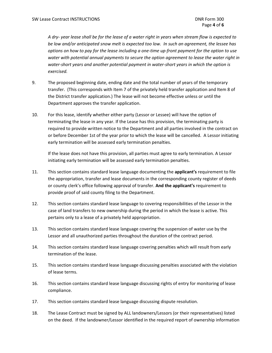 Instructions for DNR Form 300 Surface Water Lease Contract - Nebraska, Page 4