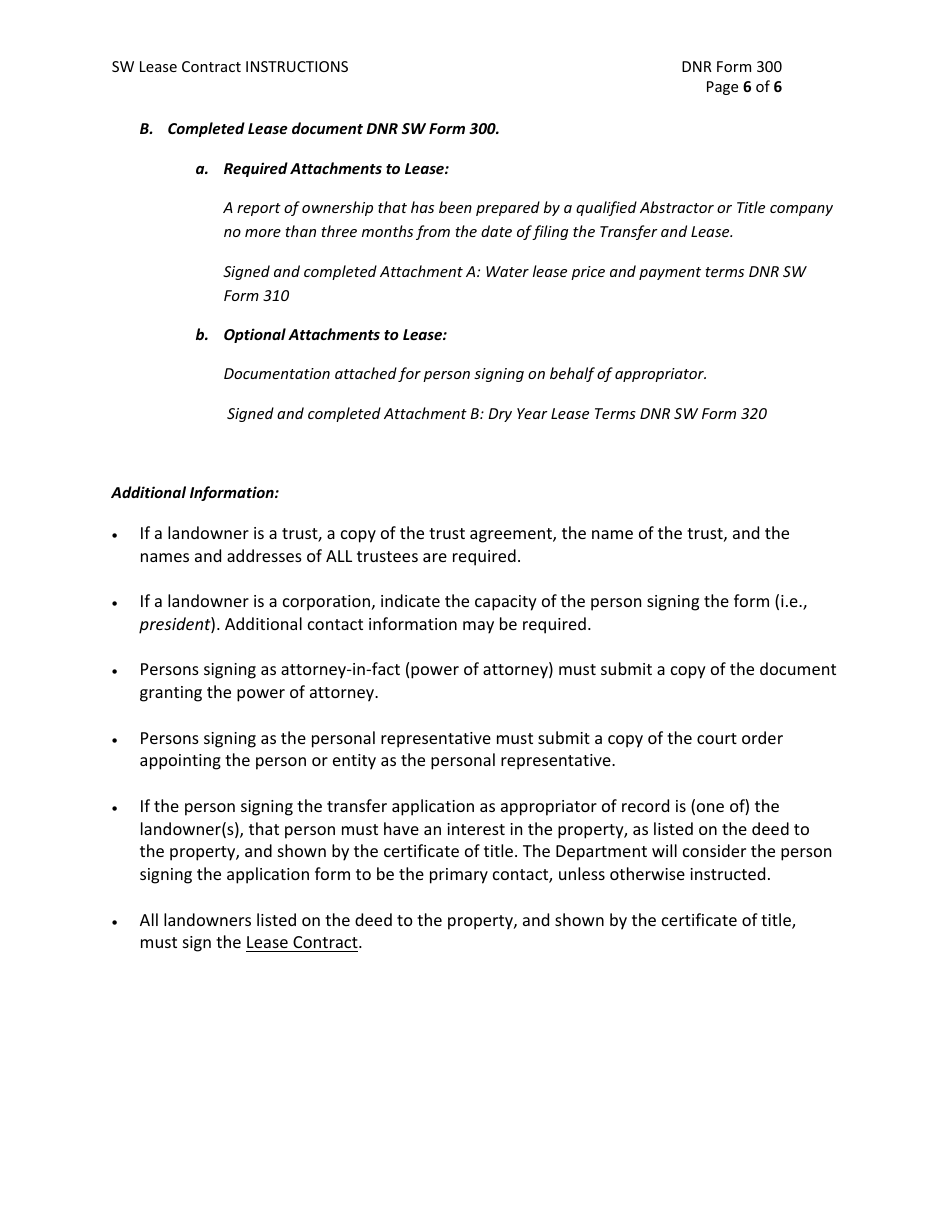 Instructions for DNR Form 300 Surface Water Lease Contract - Nebraska, Page 6