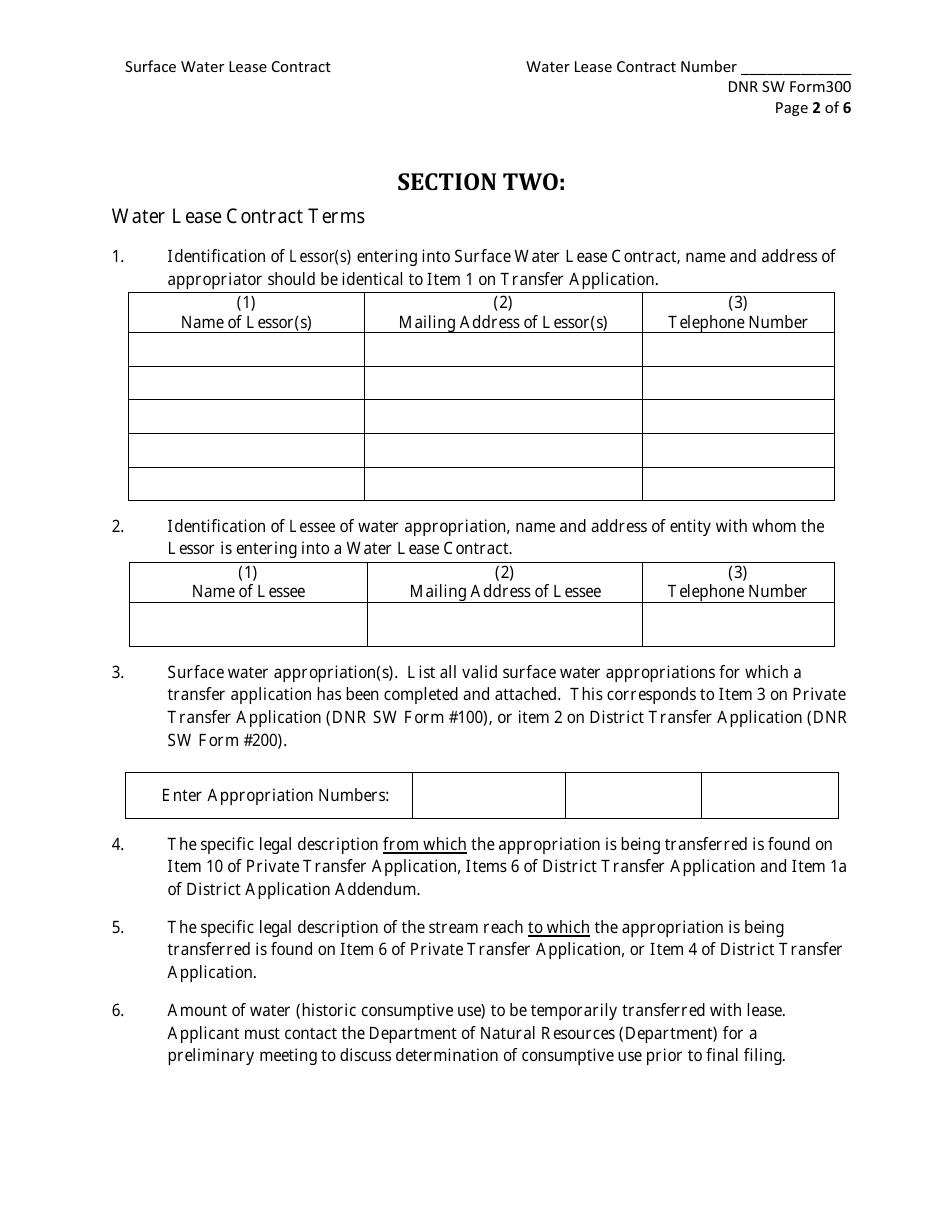 NeDNR SW Form 300 Surface Water Lease Contract - Nebraska, Page 2