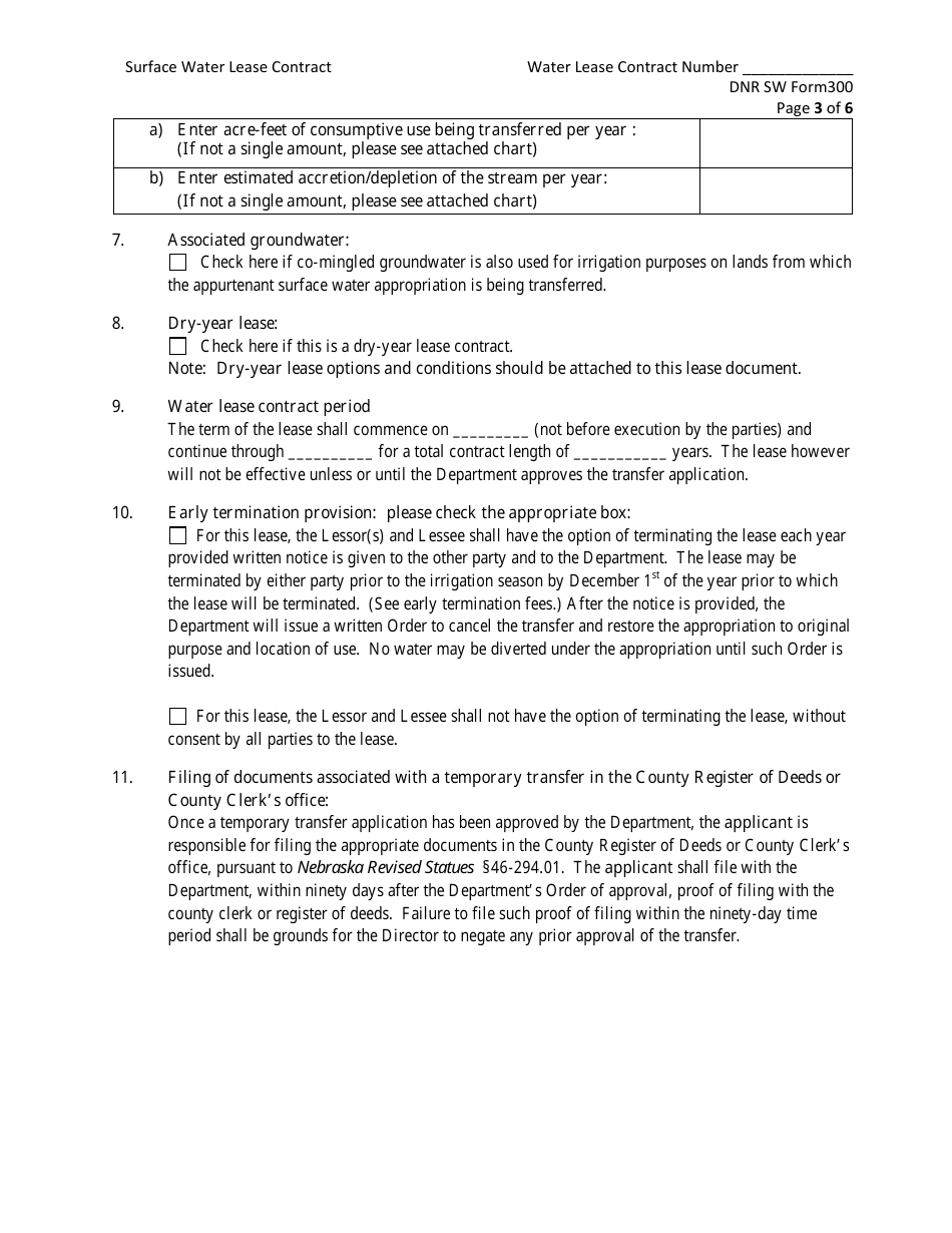 NeDNR SW Form 300 Surface Water Lease Contract - Nebraska, Page 3