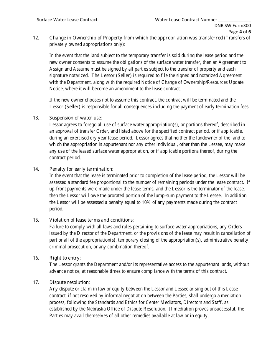 NeDNR SW Form 300 Download Printable PDF or Fill Online Surface Water ...