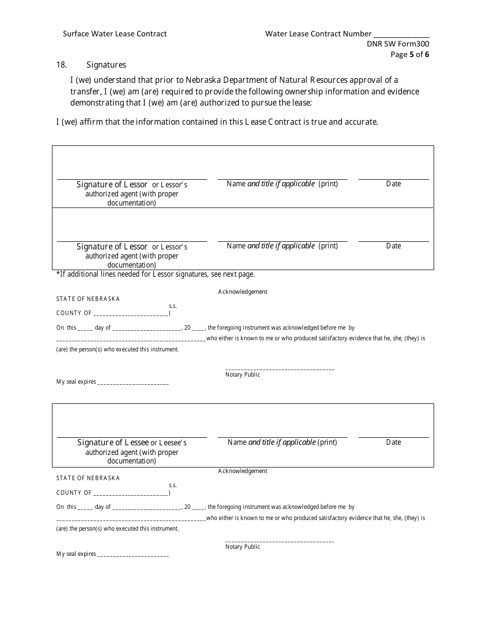 NeDNR SW Form 300 Surface Water Lease Contract - Nebraska, Page 5