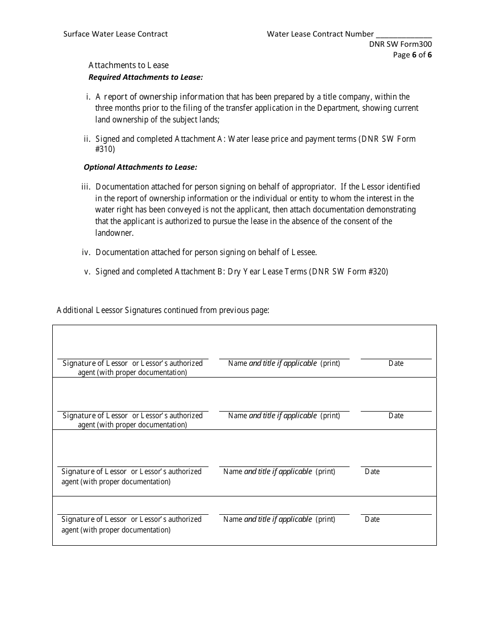 NeDNR SW Form 300 Surface Water Lease Contract - Nebraska, Page 6