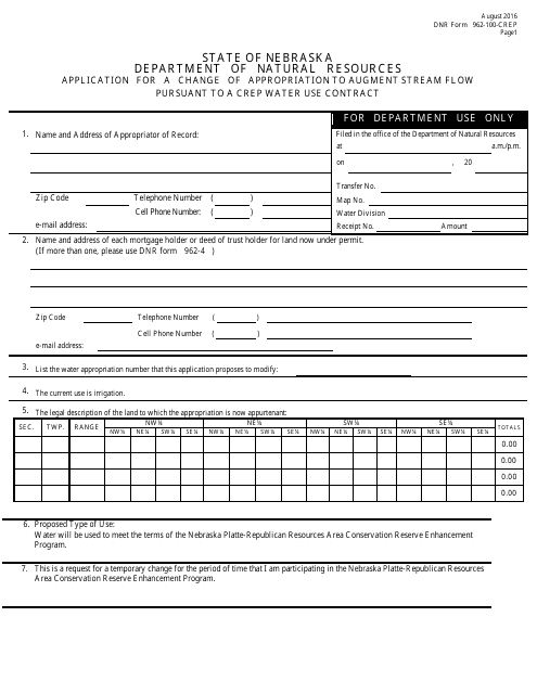 DNR Form 962-100-CREP  Printable Pdf